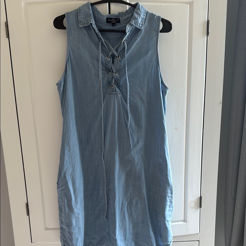 Sleeveless Lace-Up Denim Dress